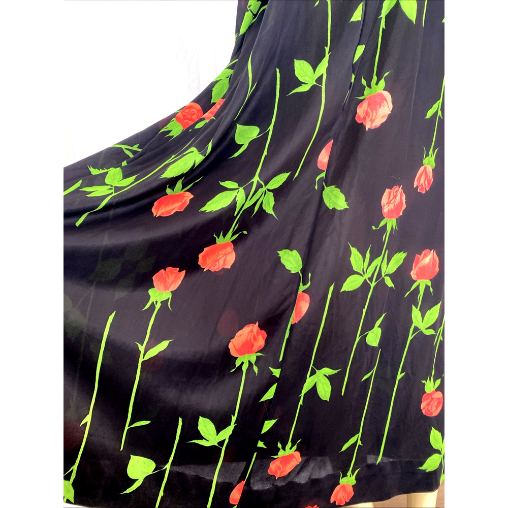 Butterfield 8 Caftan Dress Tunic Mumu Long Sleeve Floral Red Rose Black Maxi L - Picture 7 of 9